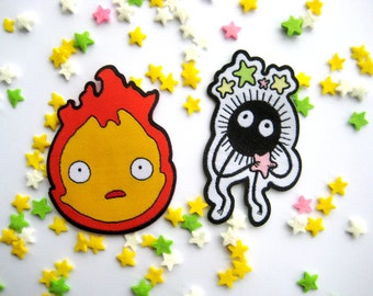 Set of two Studio Ghibli Iron on Patches - Howl's Moving Castle Calcifer and Soot Sprite Patches