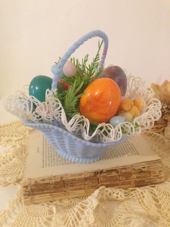 Kitschy Blue Easter Basket Vintage Marbled Eggs by ThePokeyPoodle
