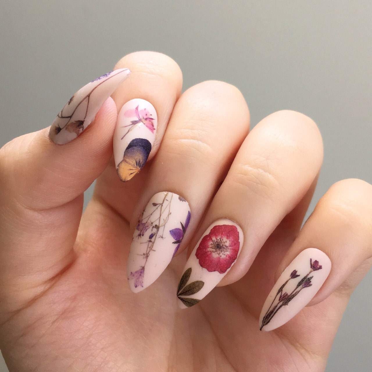 Pressed Dried Flowers Design Water Slide Nail Decals/Nail