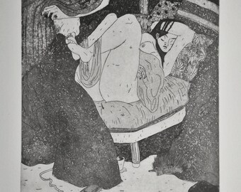 ETCHING / PRINT / INTAGLIO / Collection "BigNana" / Young lady and her hedgehog by CFTurcas