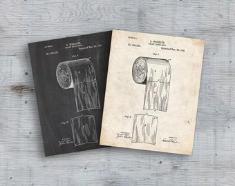 75% OFF SALE - Toilet Paper Patent, Bathroom Art, Toilet Paper Roll Art, Bathroom Wall Art, Canvas Wall Decor, Bathroom Vintage Art