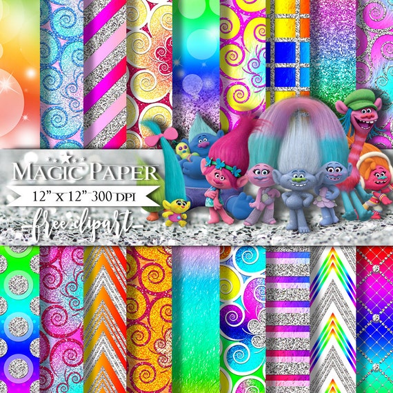 Trolls Digital Paper ClipArt Scrapbook Paper Pack