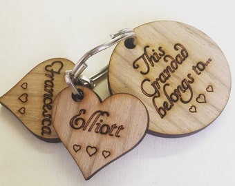Personalised Keyring, Personalised Grandad Gift, Personalised Grandma Gift, Personalised Mothers Day Gift, Wooden Keyring