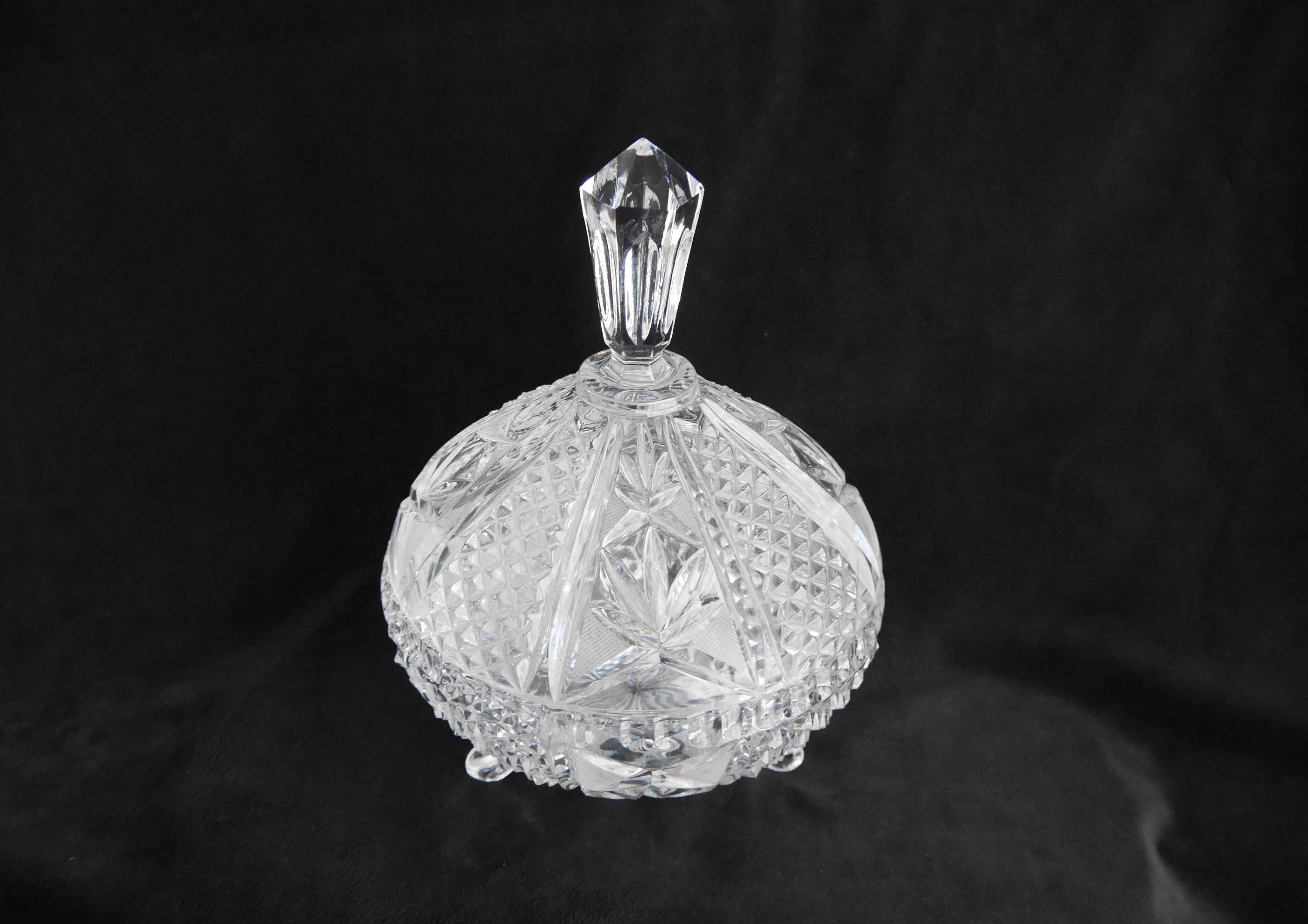 Brilliant Cut Crystal Candy Dish Round Bowl with 3 Feet Lid