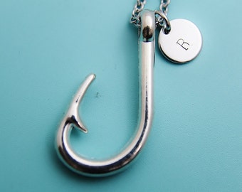 Fish Hook couples necklaces Hand Cut Coin