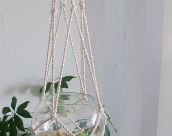 Macrame Hanging Planter, White Cotton Plant Hanger, Wall Hanging, Boho Decor, Plant Holder