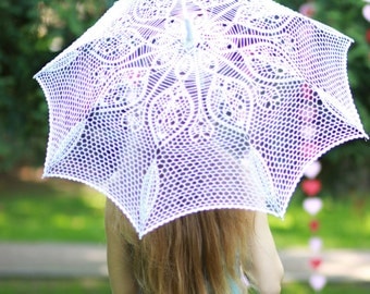 Promo! Crochet wedding umbrella - sun umbrella gift - wedding photo white accessoris lace parasol - ready to ship