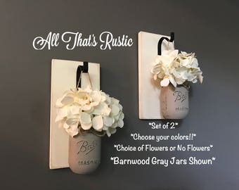 Farmhouse Wall Decor, Wall Decor, Rustic Wall Decor.Rustic Sconces.Rustic Home Decor.Painted Mason Jars.Mason Jar Decor.Mason Jar Wall Decor