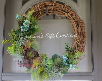 Made to Order Artificial Succulents Wreath/Grapevine Wreath/Faux/Twig Wreath/Plant/Wall Decor/Front Door Wreath/Everyday/Housewarming Gift