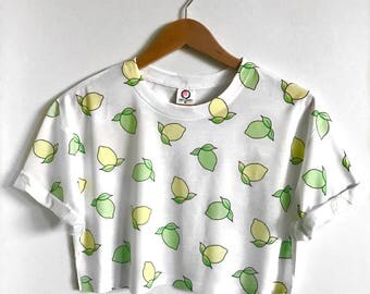 Lemon Lime Crop Top - Unisex Harajuku Fruits - Genderless Kei - Cute Crop Tops - Pastel Goth - Kawaii Streestyle - All Over Print Crop Top
