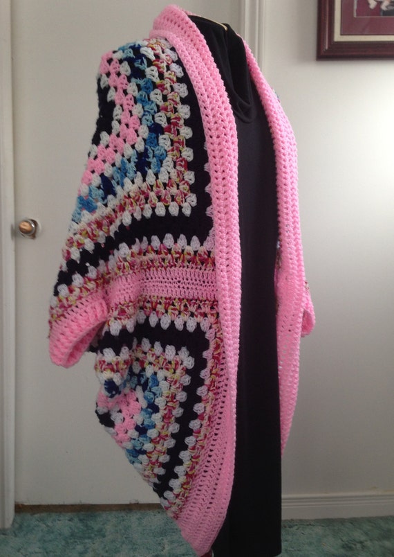 Crochet Granny Square Cocoon Sweater Cardigan Shrug in Pink Etsy