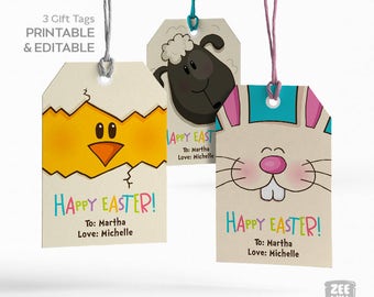 Easter Favour Tags, EasterTags, Chick, Sheep, Bunny, Easter bunny, DIY Easter Tag, Printable Easter Tags, Instant Download, ZWDEASTER0049
