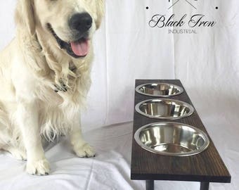 Elevated Dog Feeder, Cat Feeding Stand, Rasied Dog Feeder, Pet Bowls, Pipe Pet Feeder, Elevated Dog Bowls, Black Iron Industrial