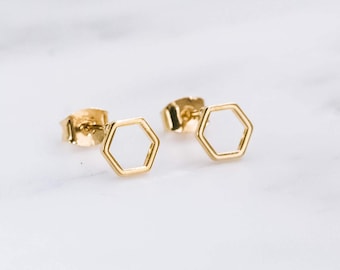 Hexagon Earrings / Gold Hexagon Stud Earrings / Geometric Earrings / Dainty Hexagon Earrings