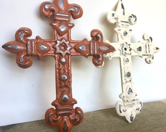 Fleur de Lis Cross - Christian Wall Art - Gallery Wall Decor - Cast Iron Wall Cross - Decorative Crosses - Christian Gifts - Metal Cross