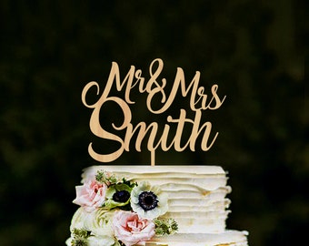 Cake topper for wedding, Custom Mr & Mrs name cake topper, rustic wedding cake topper, personalised mr and mrs cake topper