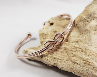 Adjustable Bangle Knot Bracelet / Rose Gold Love Knot / Double Knot Bangle Charm Bracelet / BR14