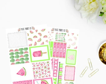 Watercolor Watermelon Planner Stickers, for use with Erin Condren, Planner Stickers, Sticker Kit, Life Planner