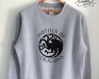 Mother of Dragons Sweater Mother of Dragons Sweatshirt Targaryen Sweater Fleece Shirt Crewneck Unisex Women Girls Men Black/Grey/Navy XS-2XL
