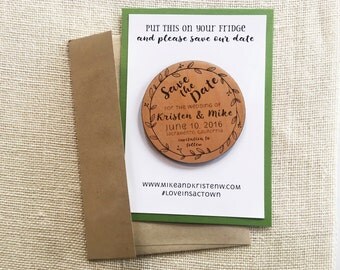 Wood Save the Date Magnet - Personalized Wedding Magnet - Calligraphy Save the Date - Rustic Wooden Magnet - Custom Wedding Save the Date
