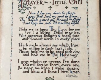 Vintage Framed Prayer for a Little Girl by F.W. Funnell
