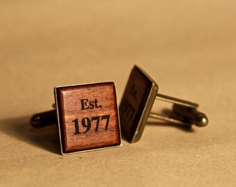 Custom Engraved Monogram Cufflinks, Natural, Vintage, Wooden, Square, Native Australian Jarrah, Handmade, Groomsman, Wedding, Personalized