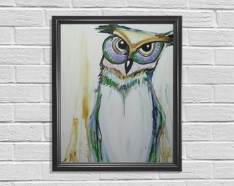 Owl Painting, Owl Nursery Art, Owl Decor, Nursery Wall Decor, Original Artwork, Animal Nursery, Unique Painting, Woodland Animal, Animal Art