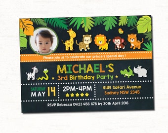 JUNGLE Invitation. Safari First Birthday Invitation. Boys. Girls. Jungle Animals Chalkboard Invite. Safari Baby Giraffe Invitation. JUN3
