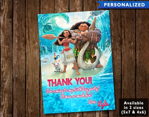 Moana Thank You Card Moana Thanks Moana Party Favors