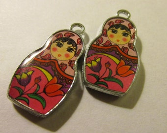 Russian Matryoshka Doll Charm-Pendant, 25mm, Set of 2