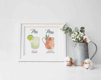 Personalized Painted Signature Drinks Sign, Custom Illustration Signature Drinks, Cusom sign, Custom Watercolor, Custom Painting, Wedding