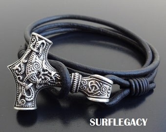 Mjolnir bracelet, Viking Bracelet, Thor's Hammer Bracelet, Mjolnir Amulet Norse leather Bracelet, Norse Viking Jewelry, Mjollnir Mjölnir