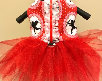 Dog Dress, Dog Clothing, Dog Apparel, Dog Valentine Dress--Cupid's Arrow Fabric