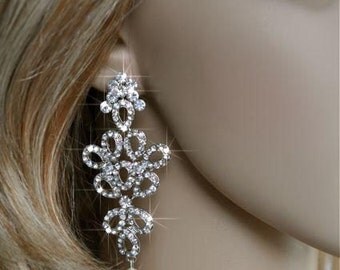 Vintage Inspired Crystal Rhinestone and Pearl Chandelier Earrings, Wedding, Bridal (Pearl-174)