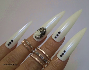 Extra Long stiletto Nails, Stiletto nails, Fake nail, Kylie jenner, Press on nails, Acrylic nails, Glue on nails, Mermaid nails, White Nails