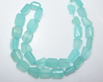 Beautiful Natural Aqua Chalcedony Faceted Nuggets Beads - Aqua Chalcedony Laser Cut Tumble Beads , 11x9 - 14x11 mm , 16" - BL136A