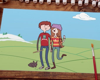 Adventure Time Style Custom Portrait Cartoon, Personalized Caricature, portrait, Family Portrait-Ask for a different style/ cartoon