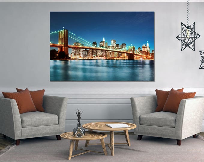 Buy Brooklyn Bridge canvas wall art, New York brooklyn bridge art, Night brooklyn bridge print, New York cityscape landscape wall art canvas