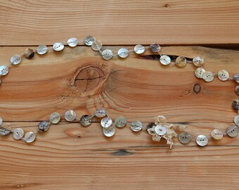 Necklace crochet buttons mother of pearl bow chiacchierino cotton hand made