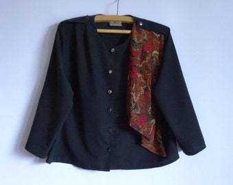 Women's Black Blouse / Blouse 1/2Short Sleeves/ Blouse Button up /Large Blouse / 100% Polyester Blouse Size:18