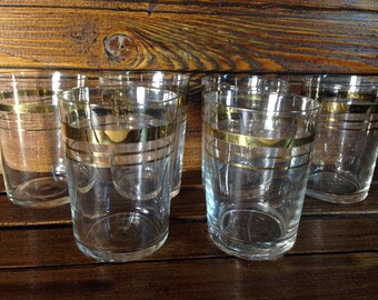 Old shot glasses set, Soviet Vintage shot glass, gold rimmed glass stemware / vodka glasses