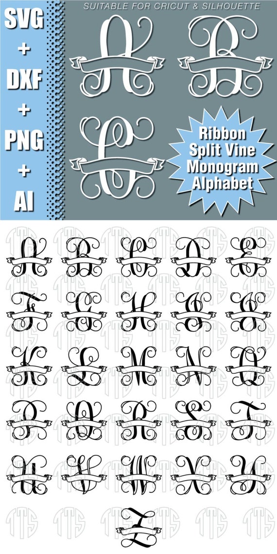 Download Banner Ribbon Split Vine Monogram Font SVG Cutting by ...