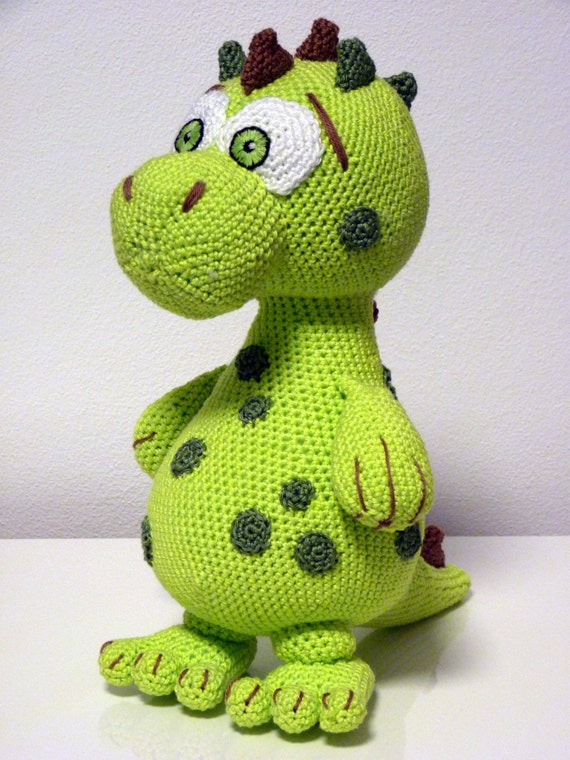 Crochet Pattern Dinosaur Lucky Amigurumi PDF Cute Green Dino