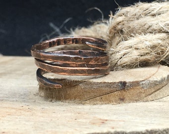 Hammered Copper 3-Turn Spiral Ring
