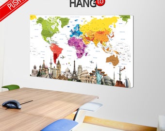 Large push pin map, World Map Push Pin, World Map Canvas, Map Art, World map wall art, World Map Poster, Canvas World Map, Canvases