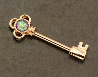 Opal Key Nipple Ring Piercing. Rose Gold Nipple Jewelry. 14 Gauge Nipple Bar. Fire Opal Nipple Shield. Nipple Barbel. Gold Body Jewellery.