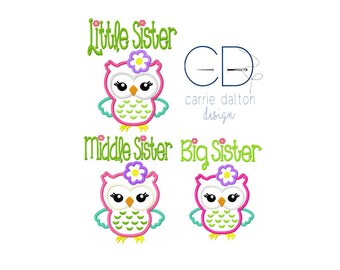 Sister Owl Applique Design, Owl Embroidery Design, Sister Embroidery Design, Sister Applique Design, Sister Owl Applique