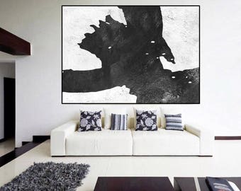 Minimalist huge large Black and White Abstract painting, modern original Painting on canvas, large Abstract Painting, large wall Art,