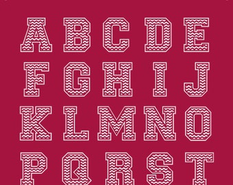 Chevron Varsity Collegiate Monogram Alphabet, Sport Baseball Softball Monogram font Letters, Collegiate sport alphabet, Monogram Font.
