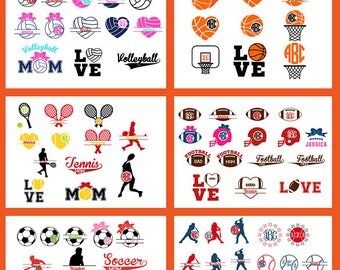 Sport Monogram Frames svg Bundle, pack of 10, monogram frame bundle, Soccer Basketball Tennis Football Softball SVG DXF png jpg eps.